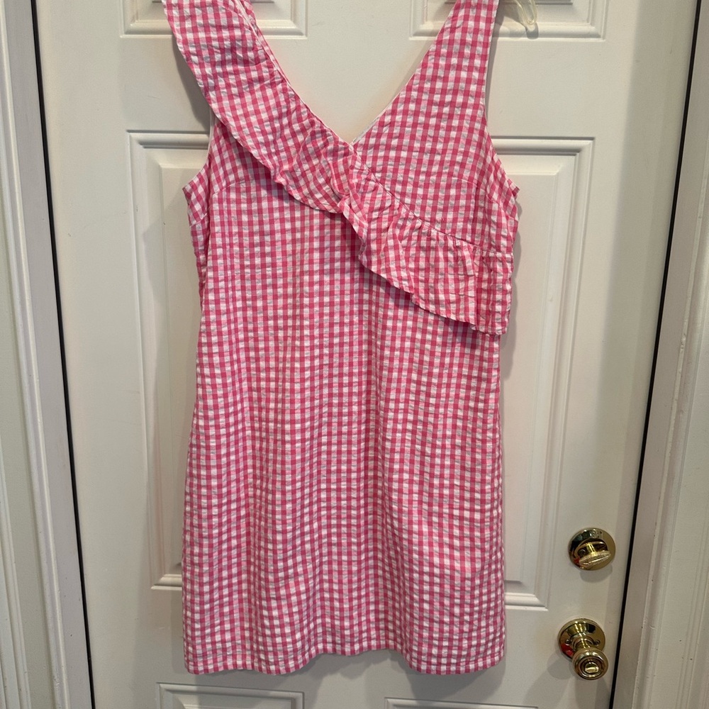 Crown & Ivy Pink and White Asymmetrical Ruffled Sundress